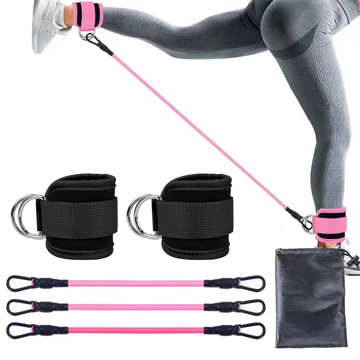 TPE Resistance Bands with Ankle Straps – Fitness & Leg Training Set