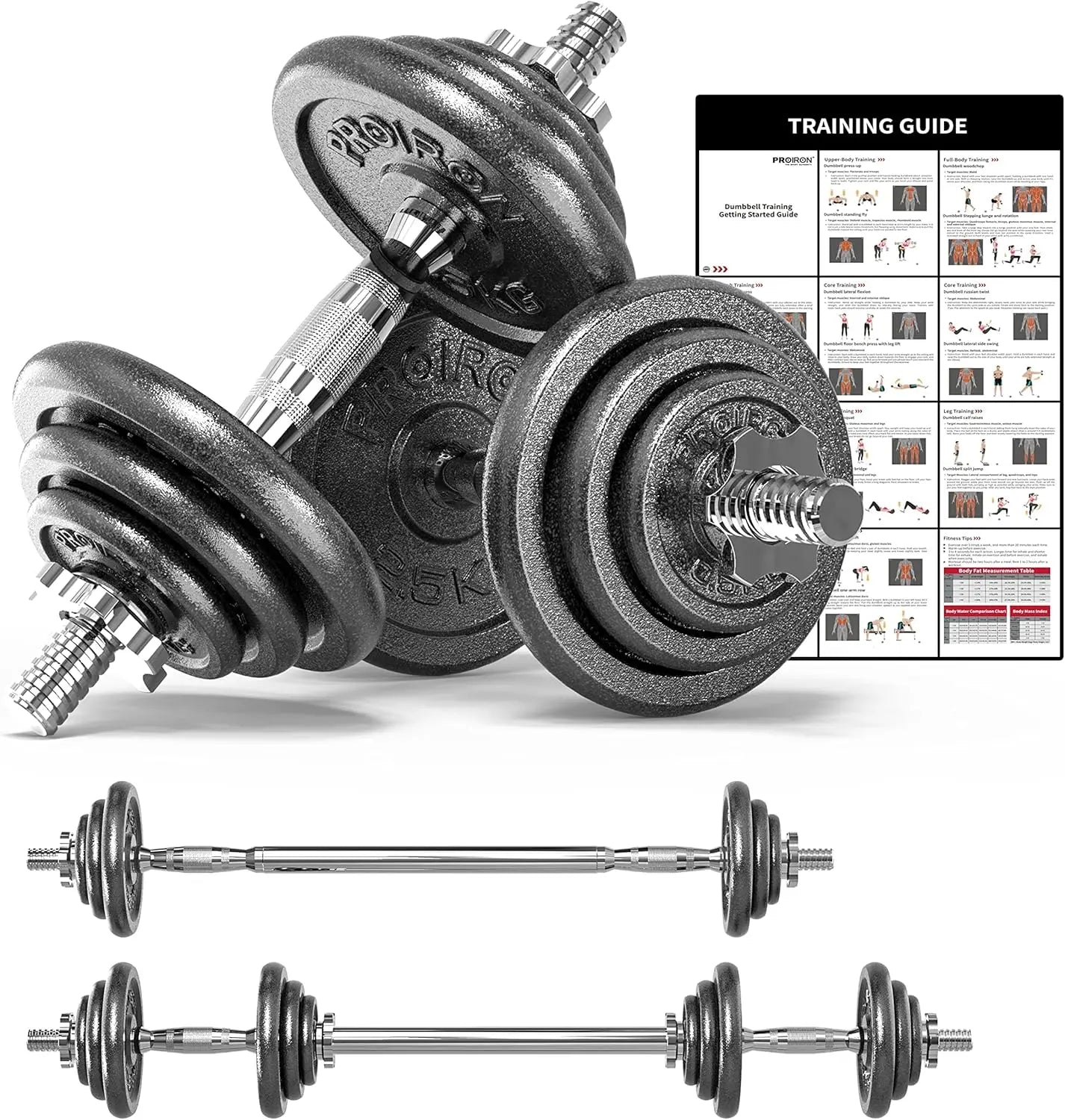 44Lbs Adjustable Cast Iron Dumbbell Set