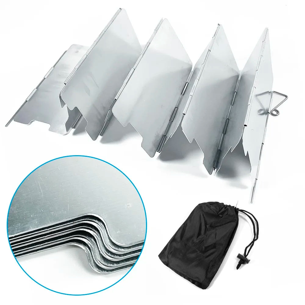 9-Plate Foldable Camping Stove Windshield – Aluminum Windproof Screen