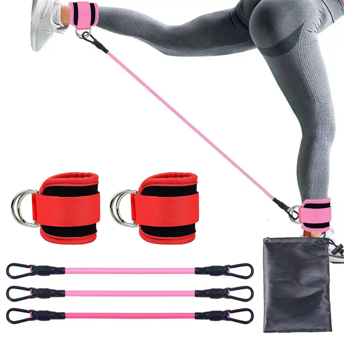 TPE Resistance Bands with Ankle Straps – Fitness & Leg Training Set