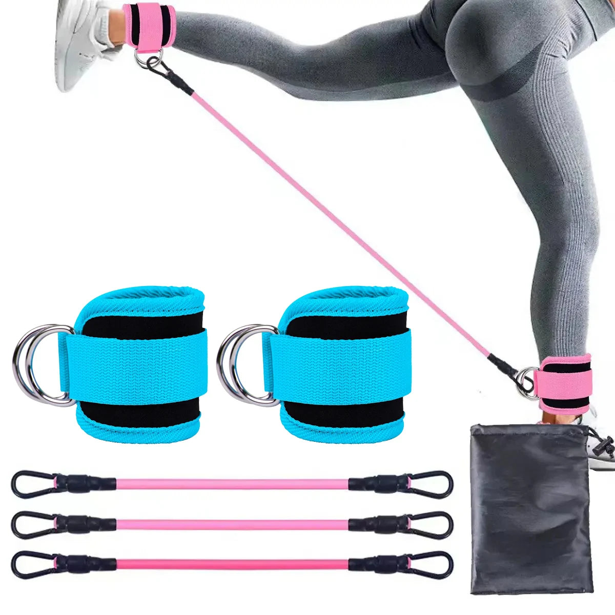 TPE Resistance Bands with Ankle Straps – Fitness & Leg Training Set