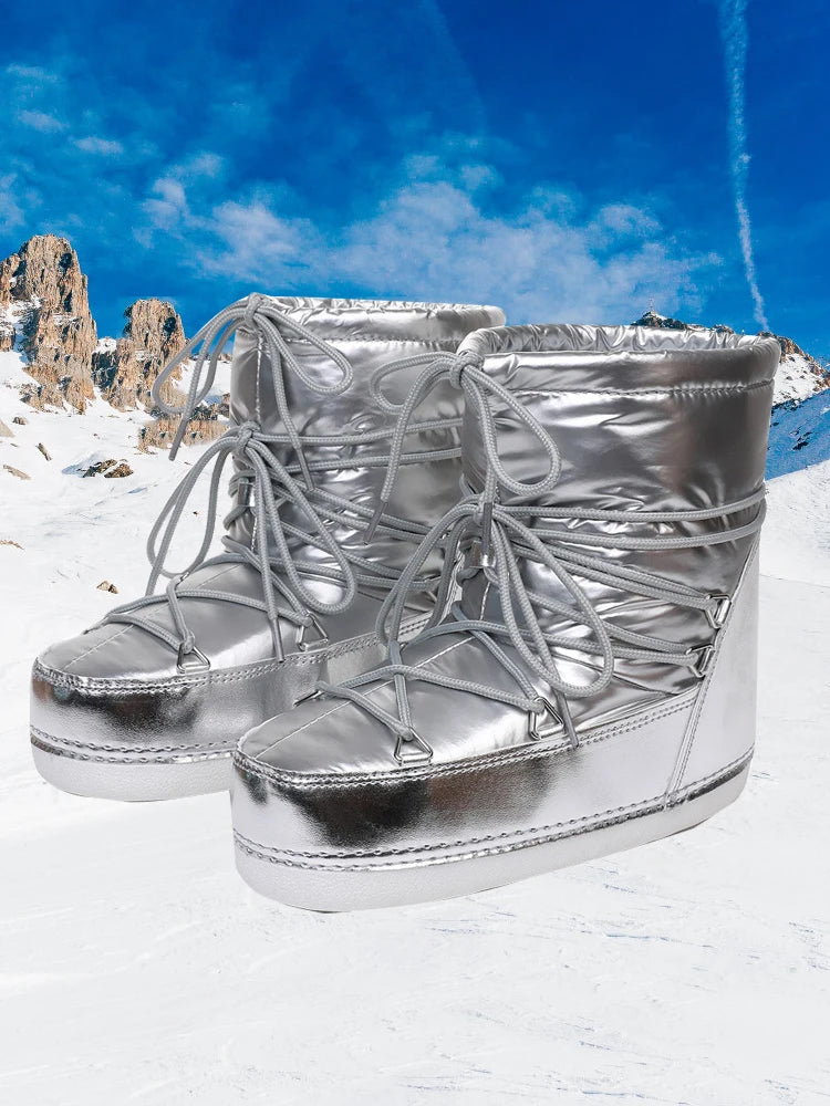 Women’s Winter Snow Boots – Waterproof Lace-Up Ankle Platform