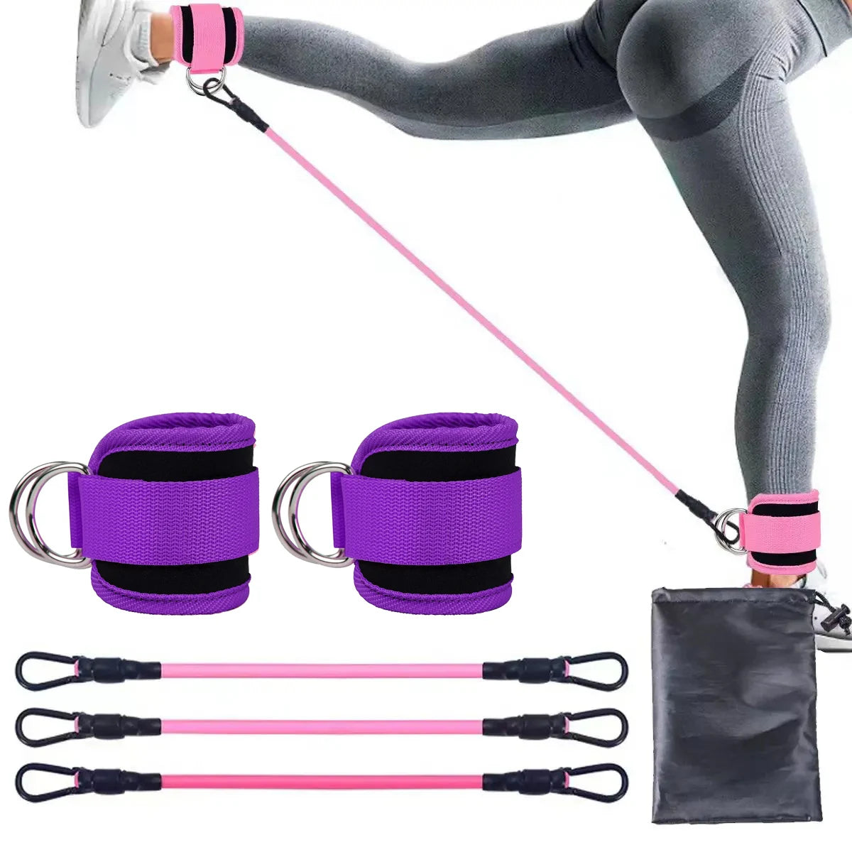 TPE Resistance Bands with Ankle Straps – Fitness & Leg Training Set
